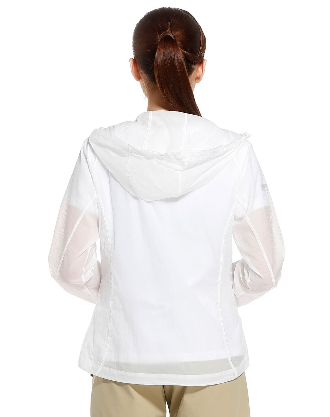 舒适防风 女款白色皮肤衣 长袖连帽