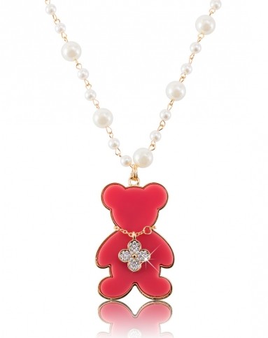 小熊水晶四叶草项链