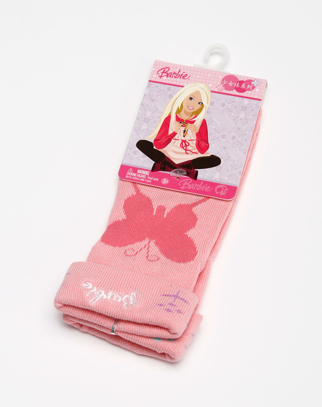芭比家居 少女粉红色印花短袜