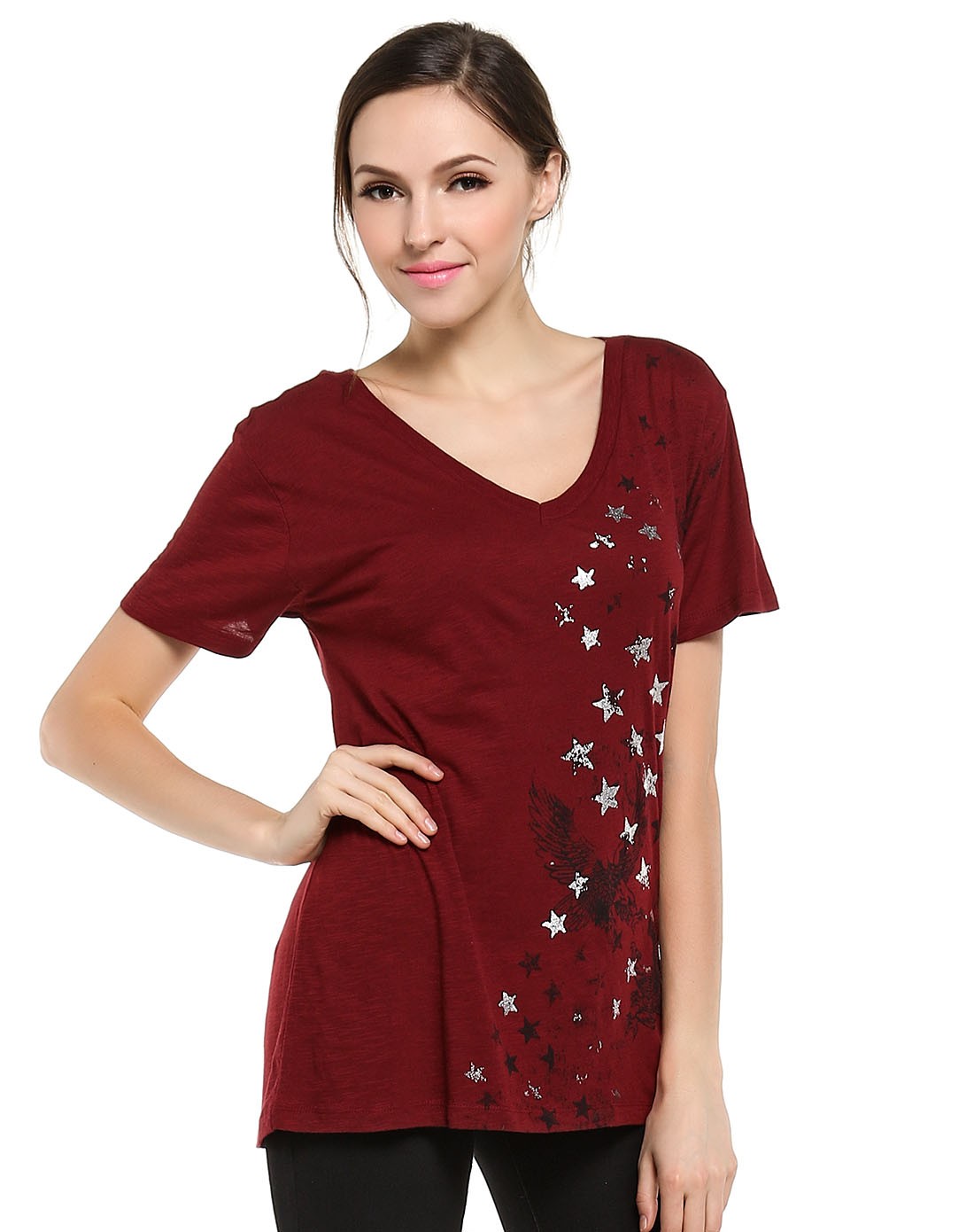 深红色烫印时尚短袖t恤