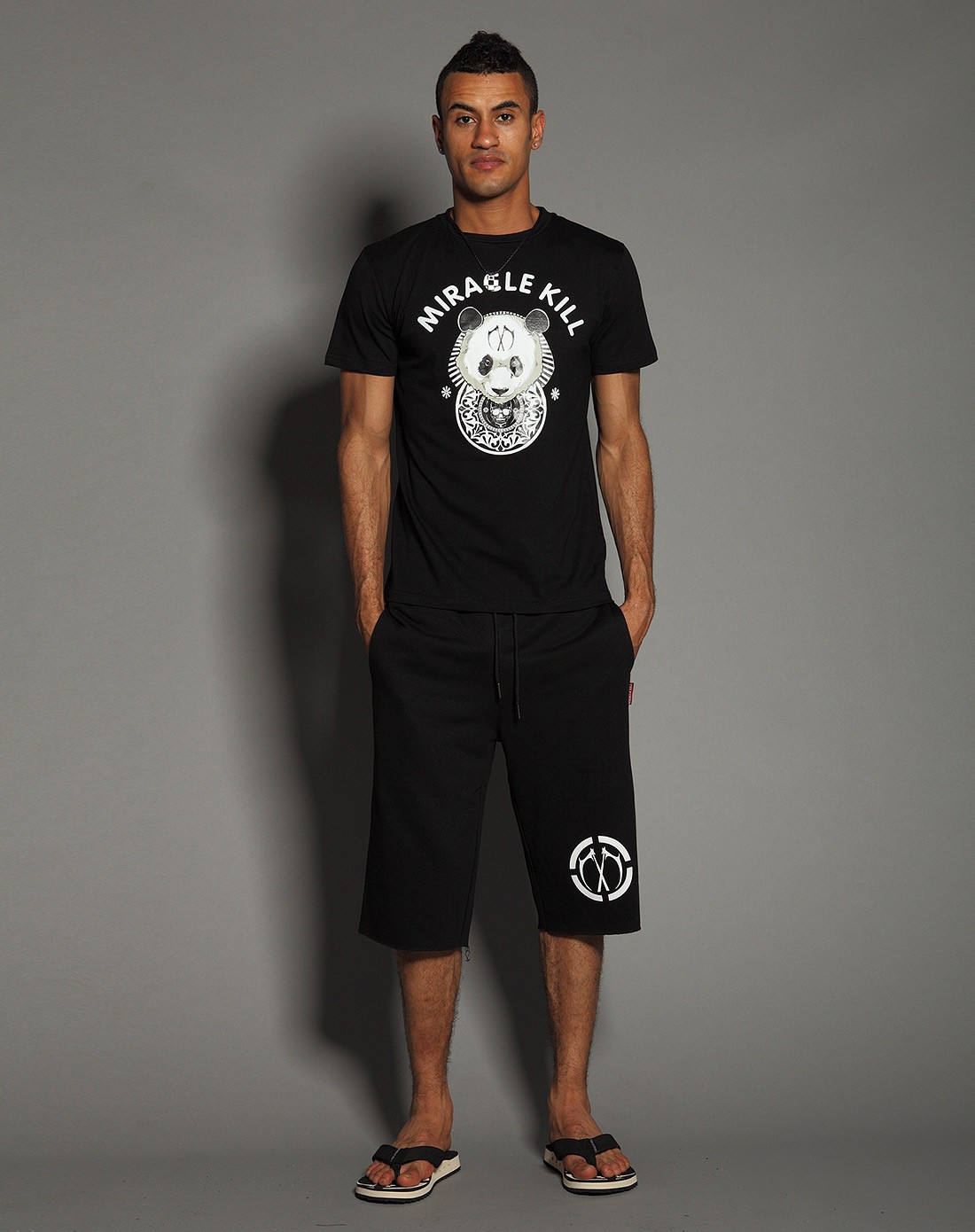 春夏新款熊猫款潮牌黑色短袖t恤