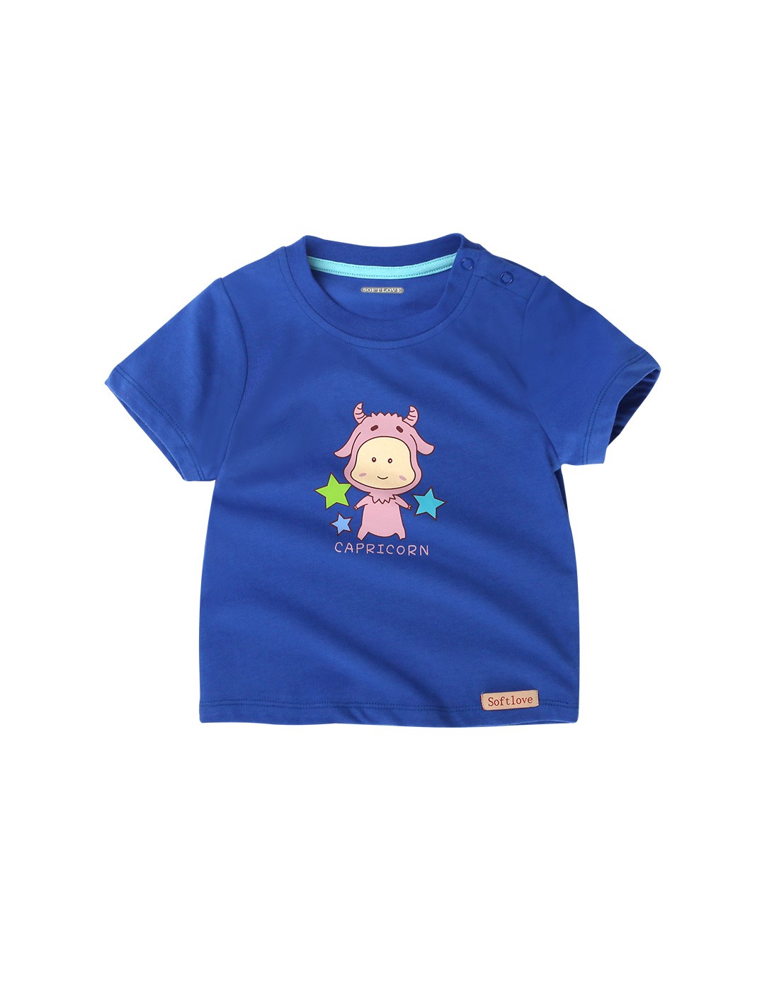 中性蓝色卡通摩羯座短袖t恤