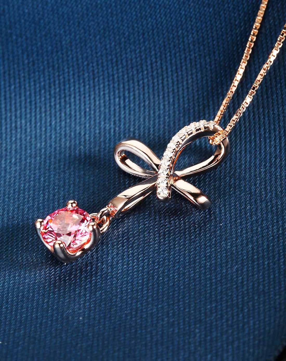 春日情结s925银镀金镶施华洛世奇春夏新粉宝石春日蝴蝶结明媚吊坠赠