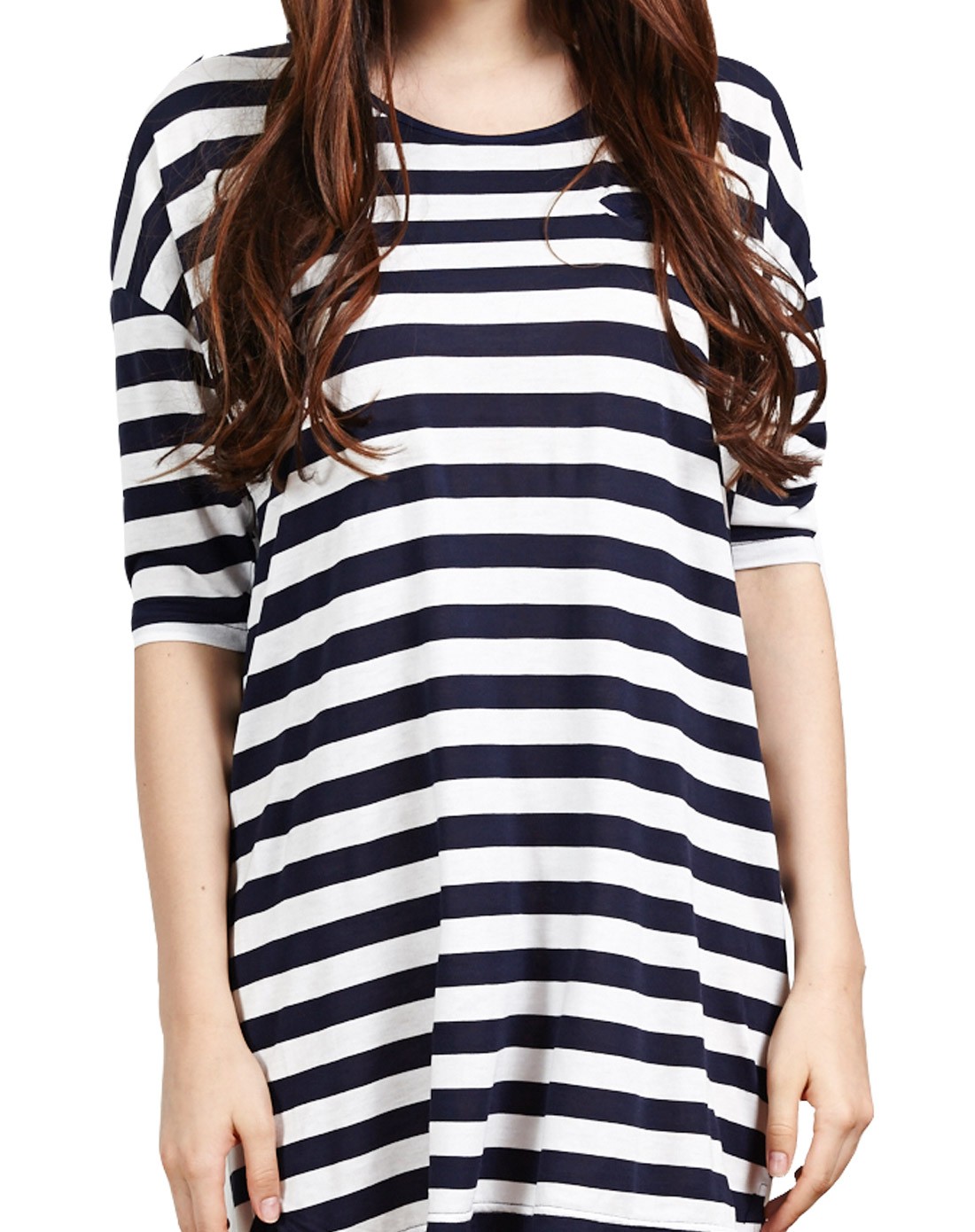 女士蓝白条时尚外穿女七分袖