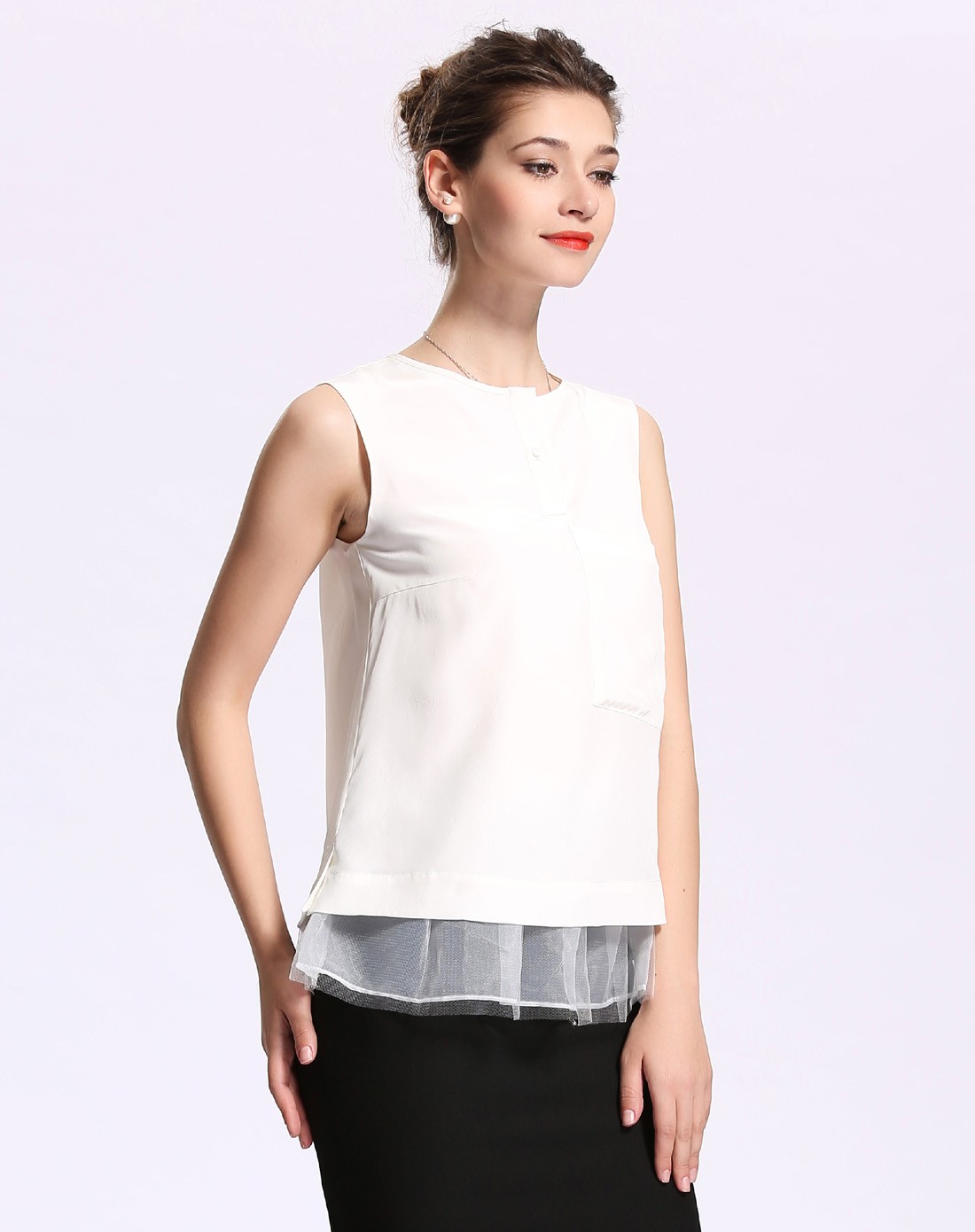 真丝纯色砍袖背心