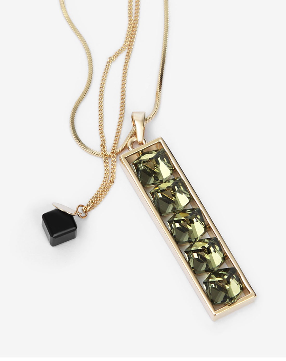 长方形造型简约大气复古水晶长链-黑色