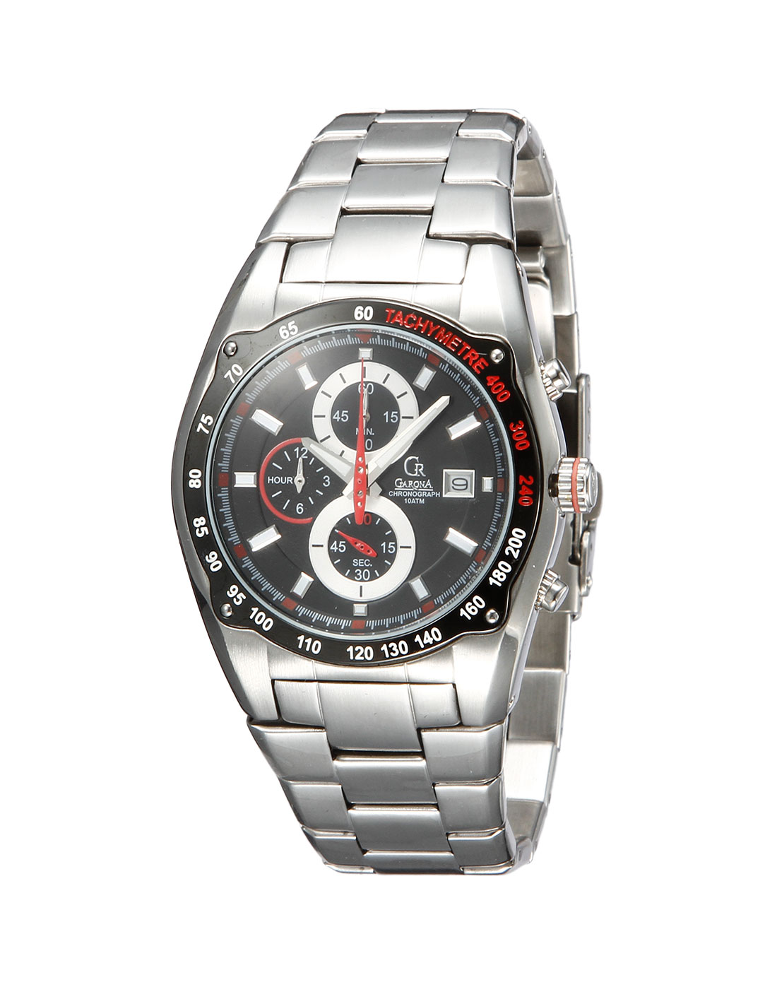 garona手表专场-男款黑/银色三眼运动时尚石英表