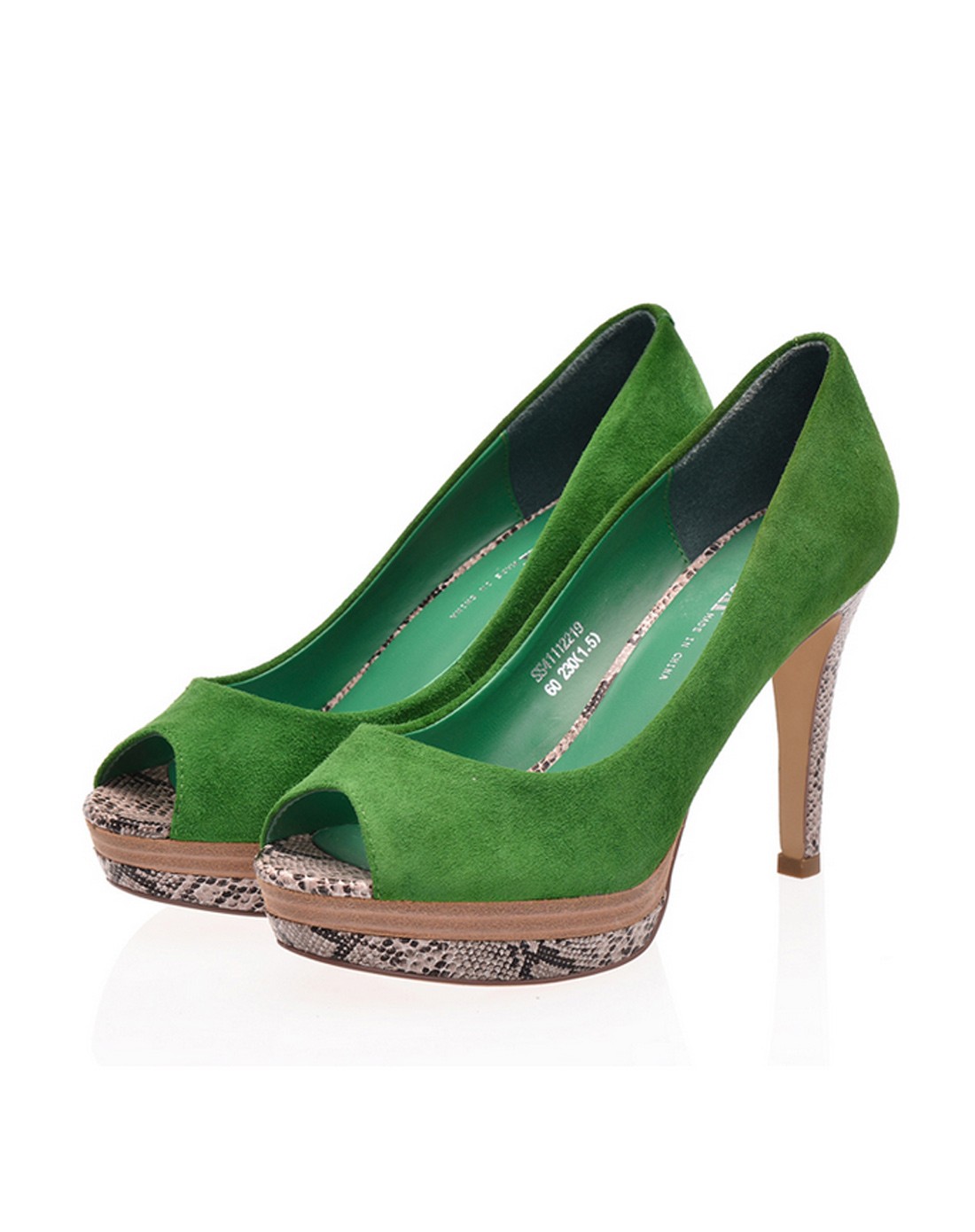 星期六 绿色绒面羊皮时尚鱼嘴鞋