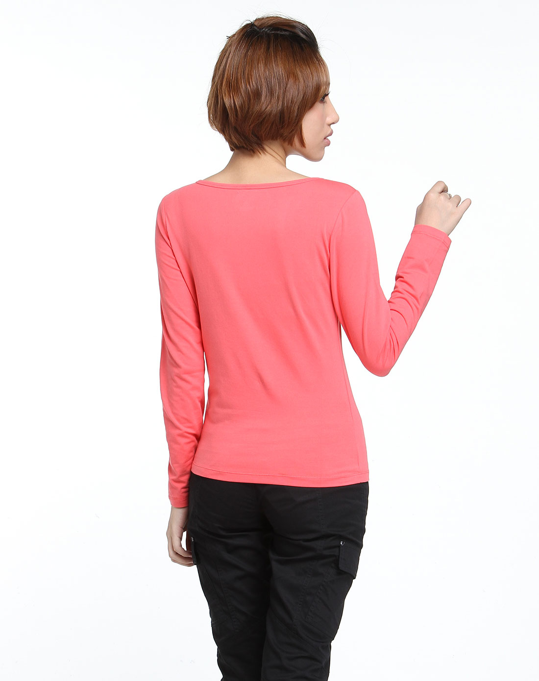 女款粉红色时尚长袖t恤衫
