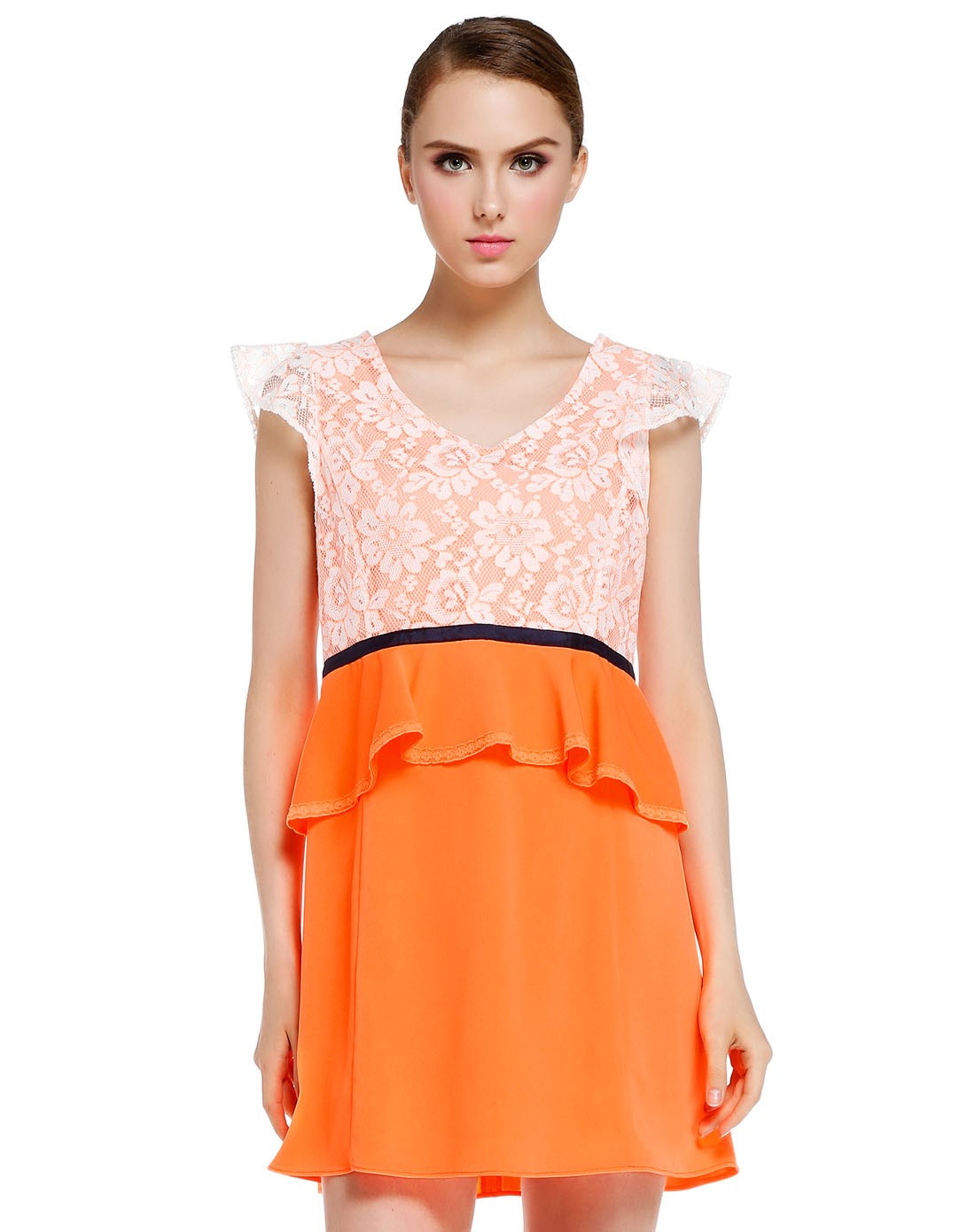 荧光橙色修身优雅连衣裙