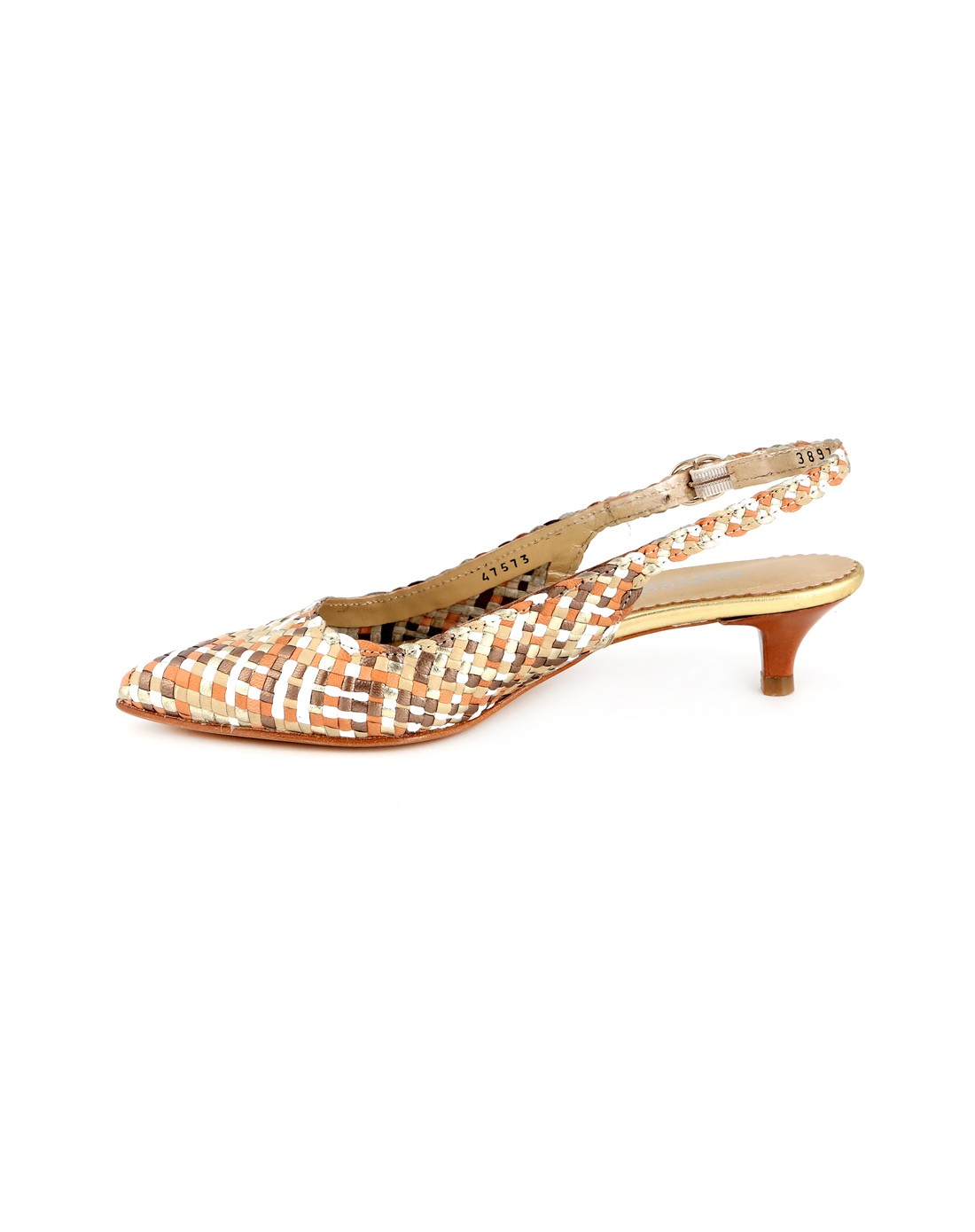 西班牙进口橘金色羊皮时尚通勤凉鞋