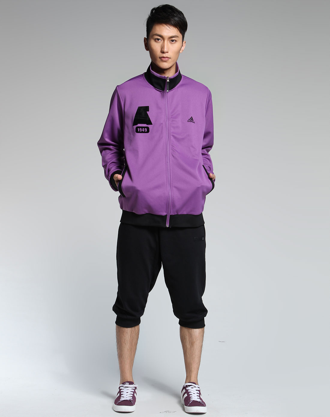 阿迪达斯adidas紫色拉链针织长袖外套p83618_唯品会