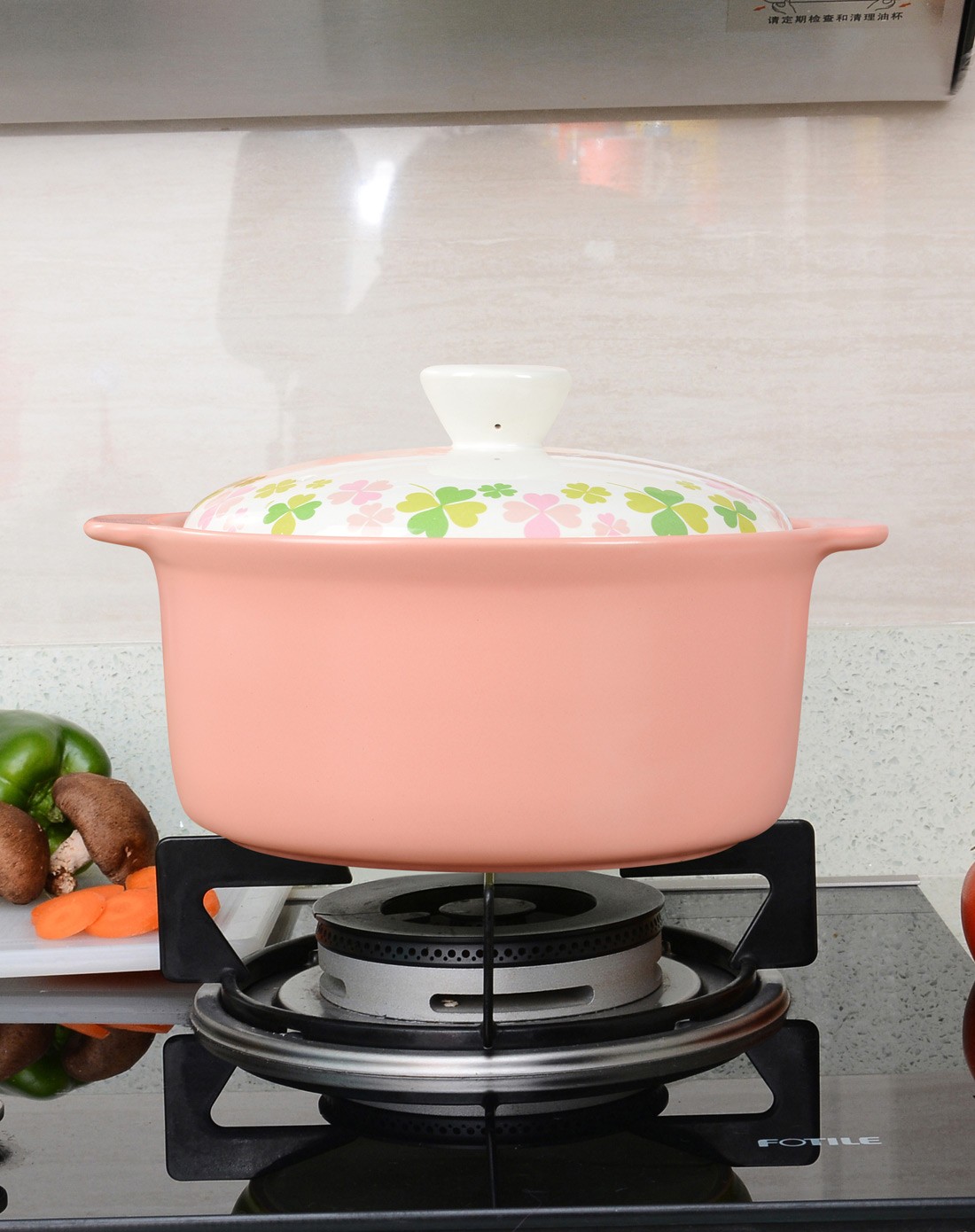 陶瓷彩色砂锅 贴花盖-幸运草