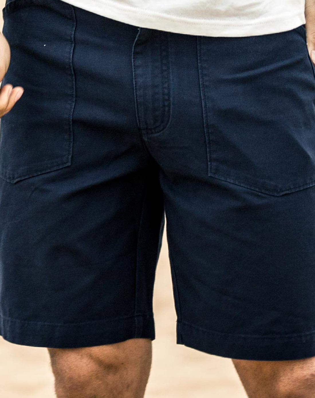 男藏蓝色全棉帆布工装短裤