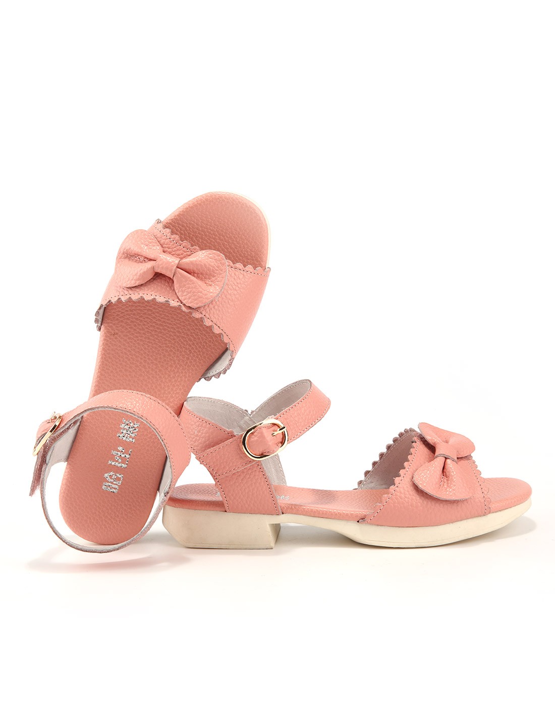 女童粉红色真皮公主凉鞋