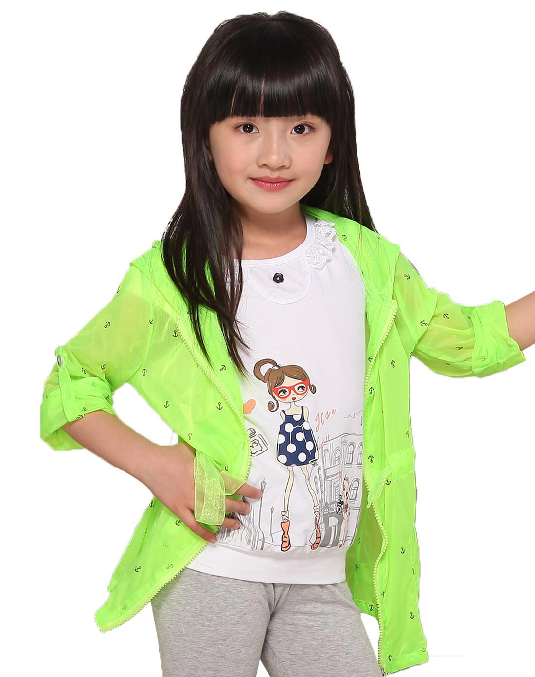 女童荧光绿防晒衣