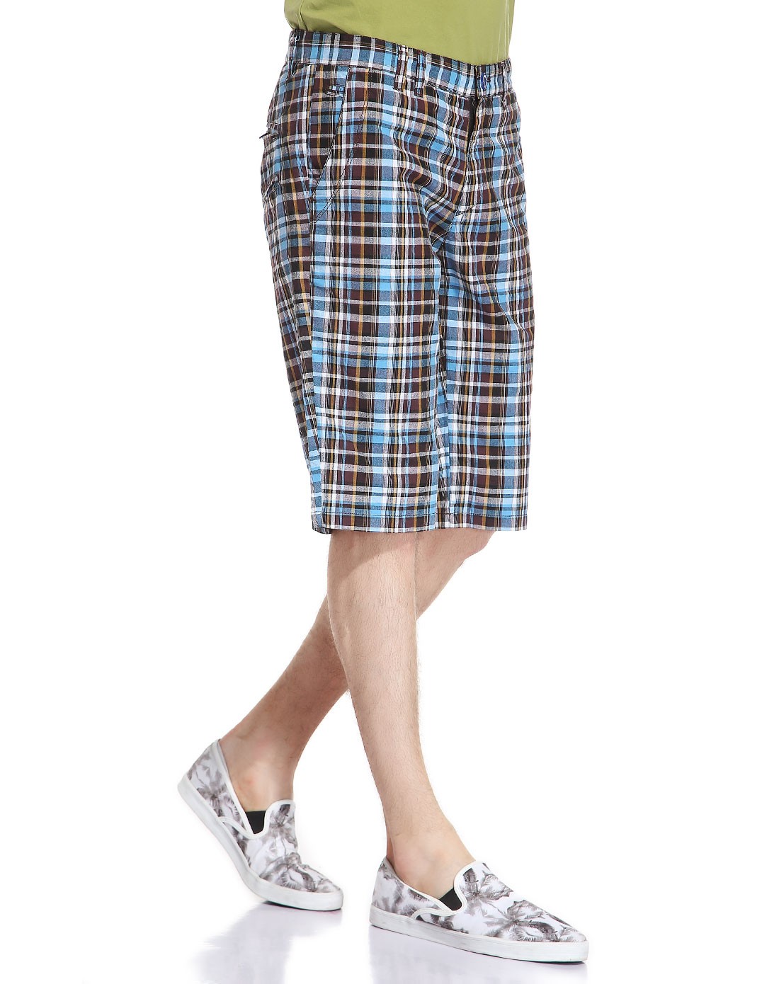 斯得雅stava咖啡/浅蓝色格纹休闲短裤11357586y44_唯品会