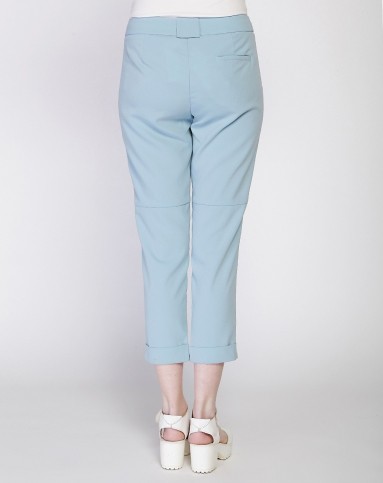 时尚通勤腰部收褶修身卷边裤子