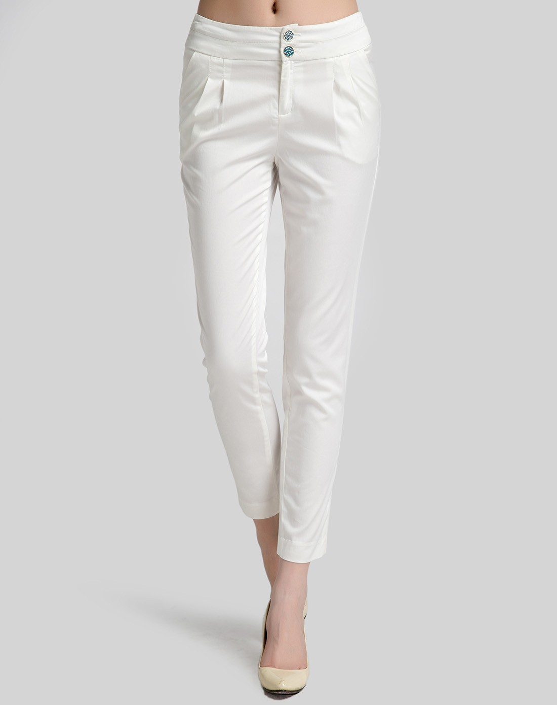 suya女裤专场白色时尚休闲九分哈伦裤14205130-02a_唯品会