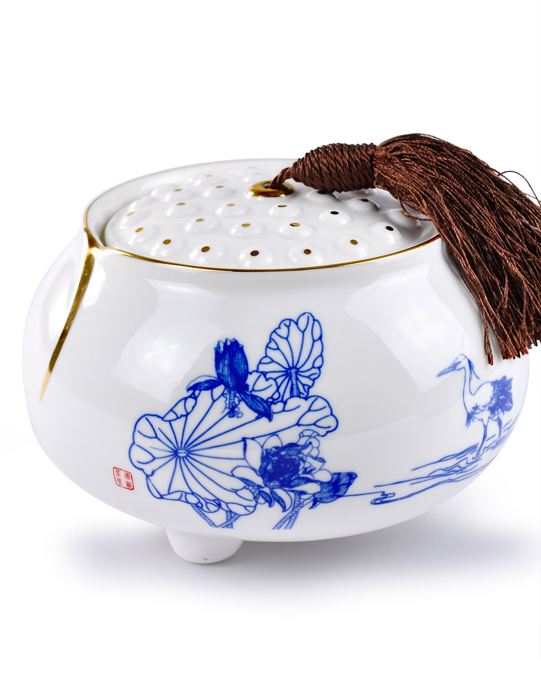 一鹭莲升青花储茶罐