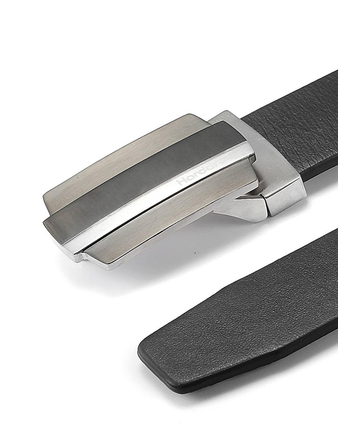 黑色商务窄版不锈钢间枪色板扣纯牛皮皮带