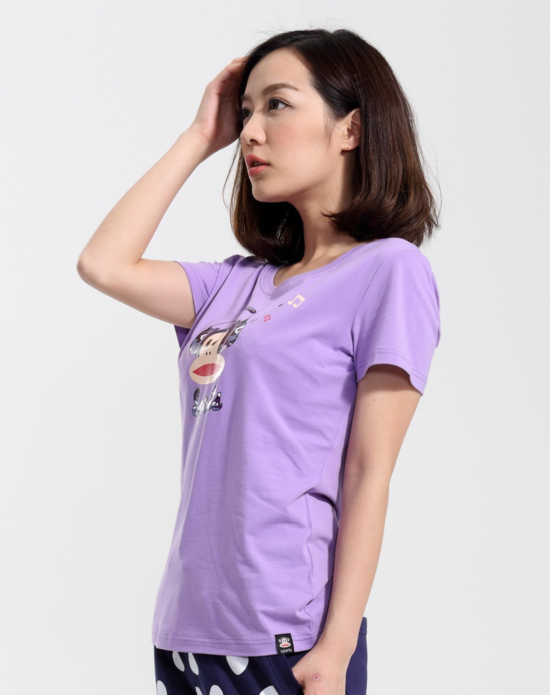 清爽透气 女装圆领浅紫色短袖t恤