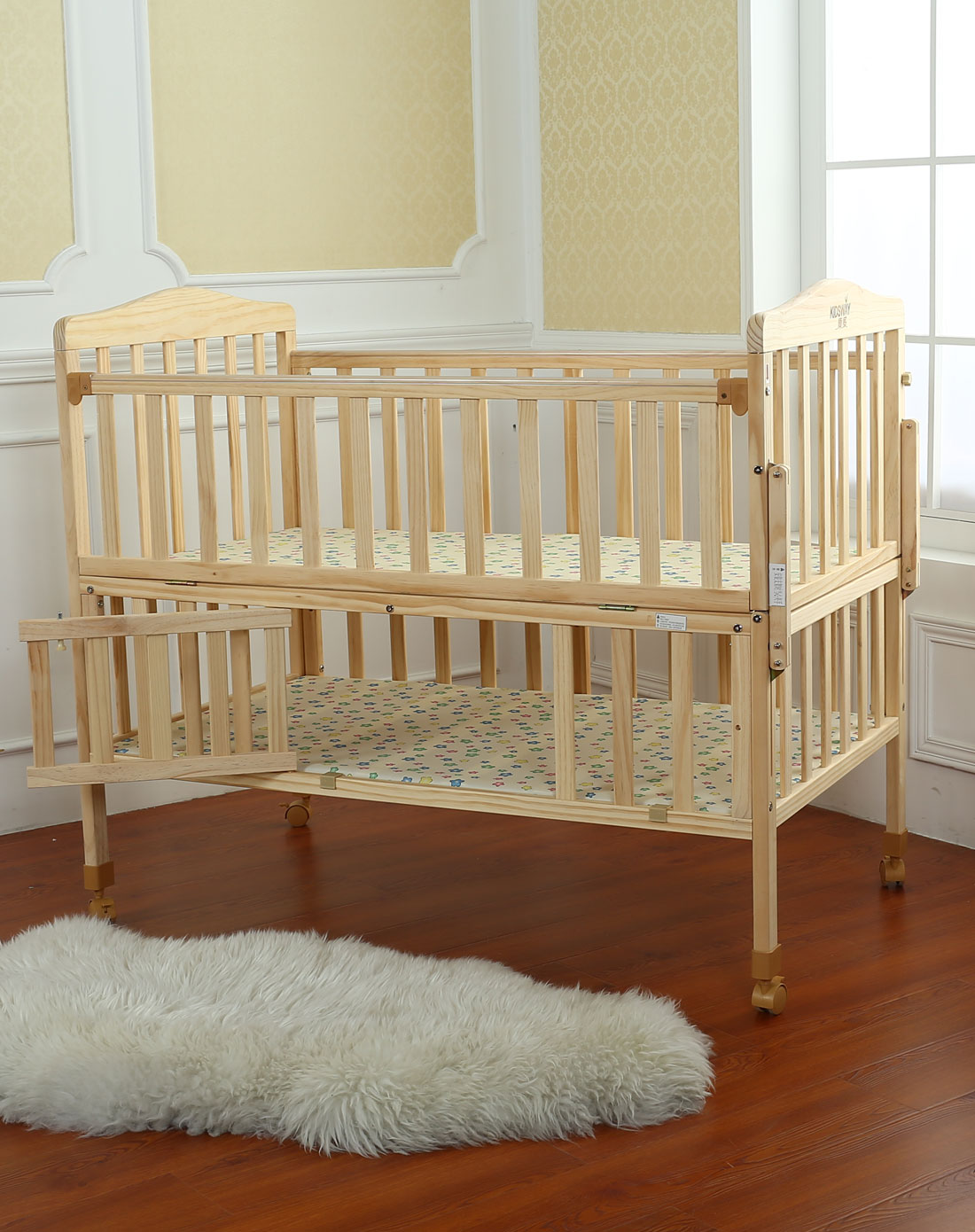 康威实木双层摇篮婴儿床111*64(送摇篮 蚊帐)