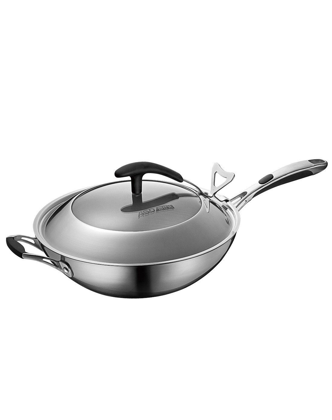 五层钢食品级304钢不粘少油烟炒锅32cm 外贸款
