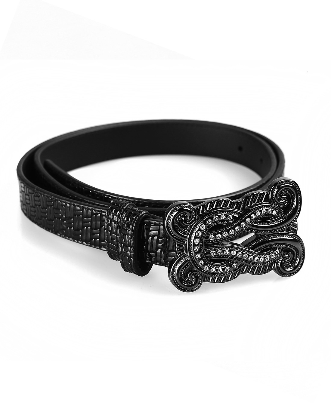 黑色巴洛克复古扣头压皱纹腰带