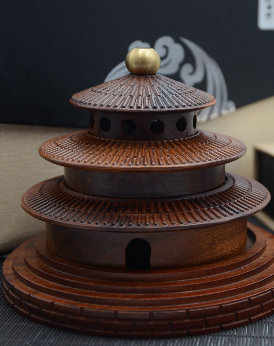 非洲酸枝香坛流光香炉二件套