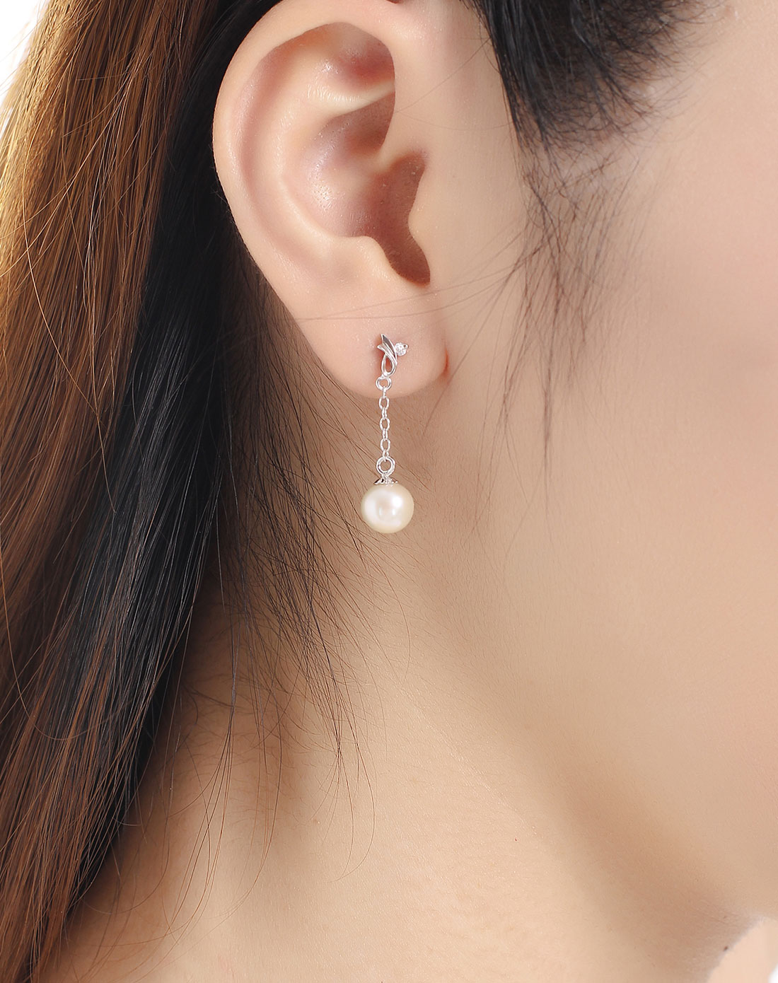 复古小清新款7-7.5mm正圆纯天然淡水无核珍珠耳环附证书