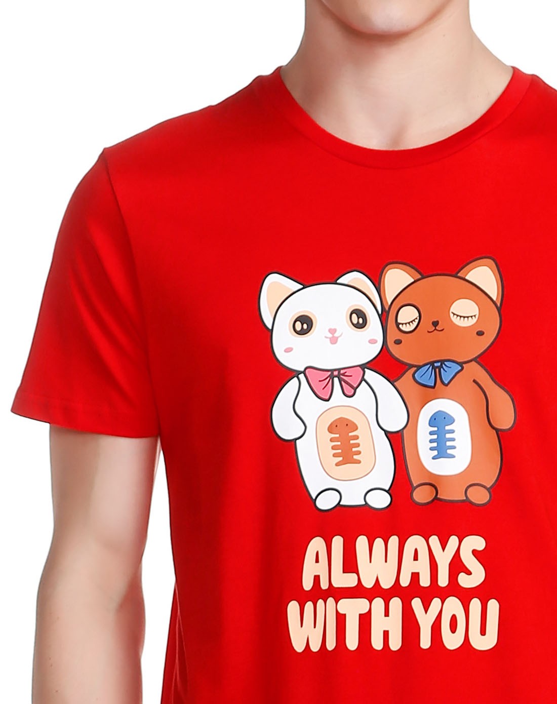 红色卡通形象印花圆领短袖t恤