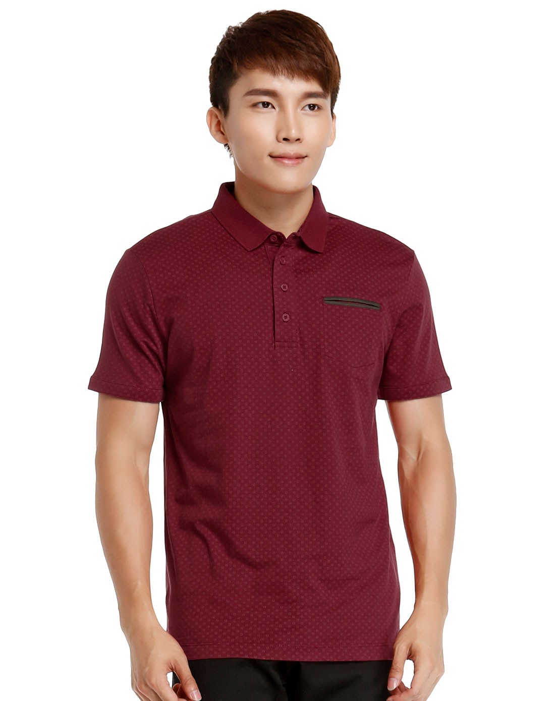 舒适透气 男款深红色翻领短袖t恤 都市系列
