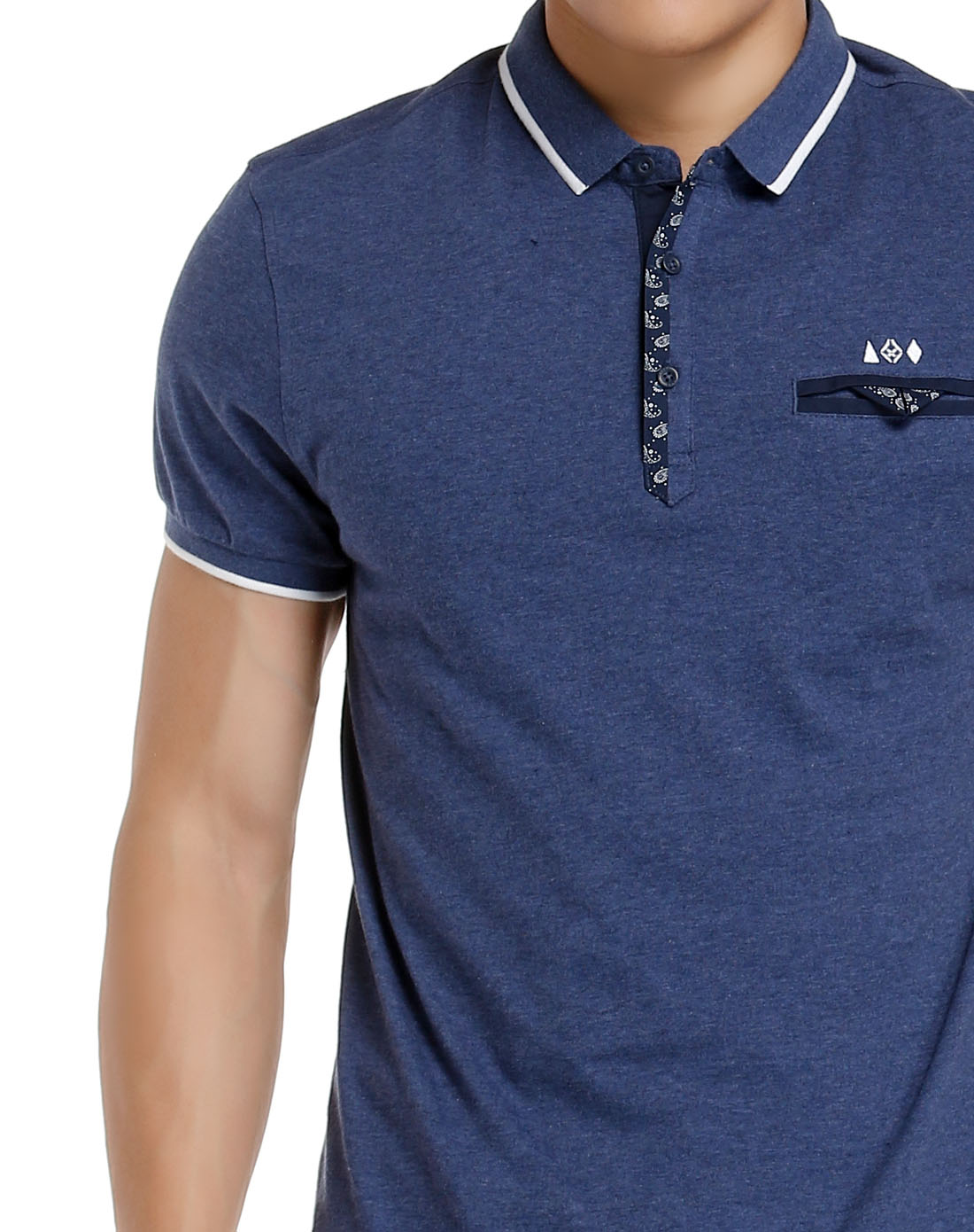 吸汗透气 男款墨蓝花灰色微领短袖t恤 都市系列