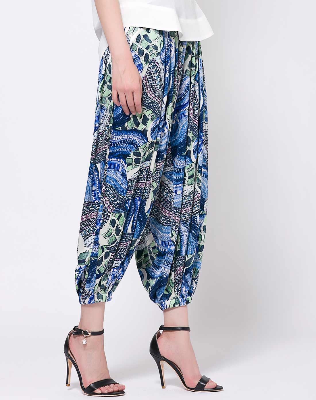 女款真丝花色松紧腰头奢华大牌灯笼裤