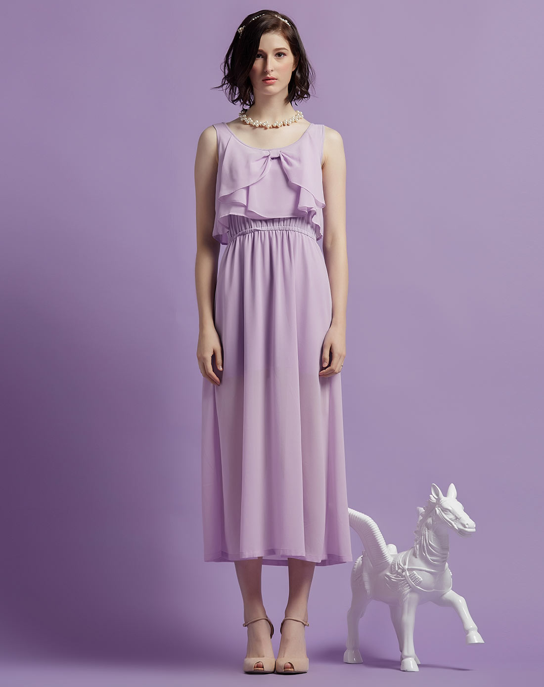 高贵简约浅紫色无袖连衣裙