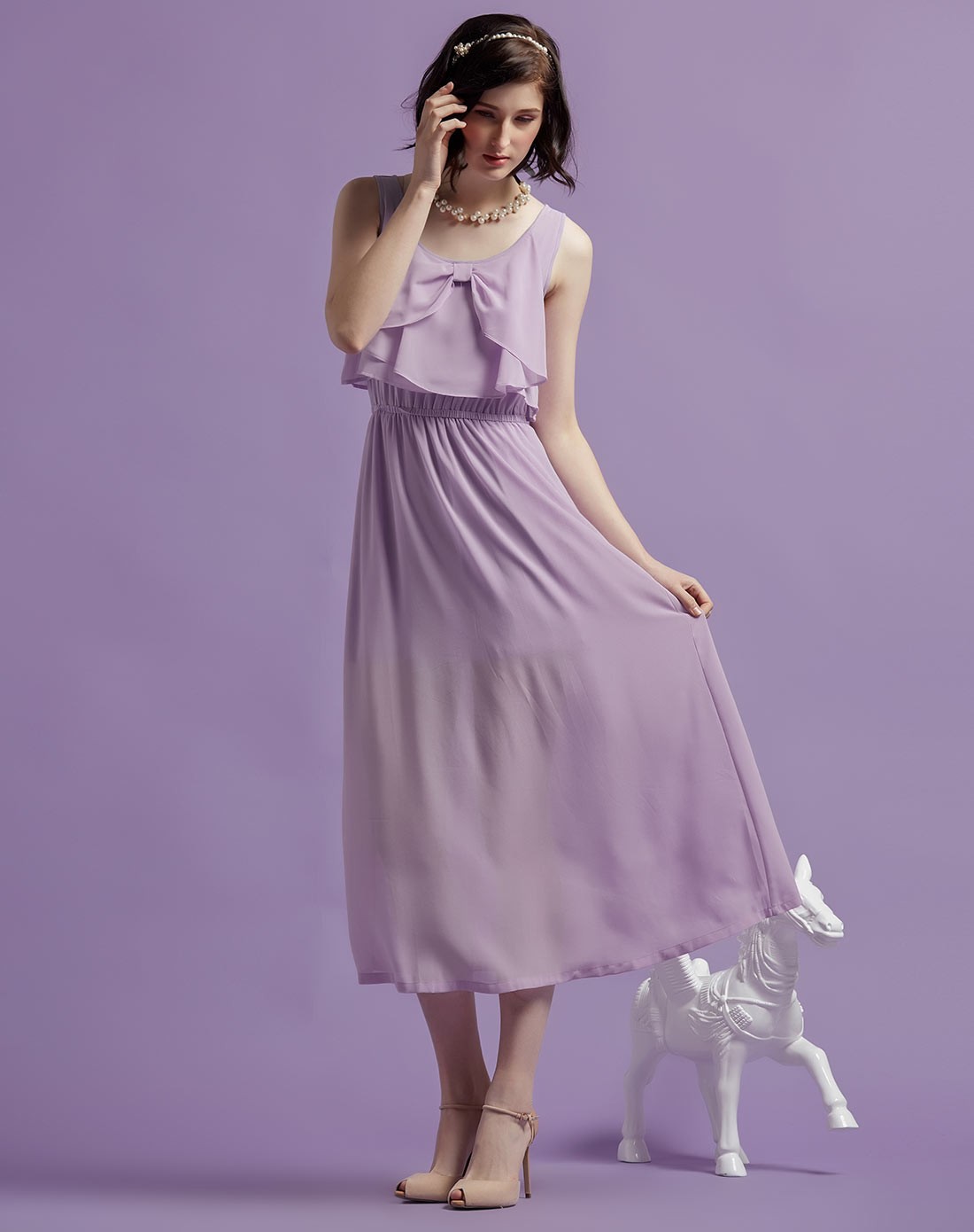 高贵简约浅紫色无袖连衣裙
