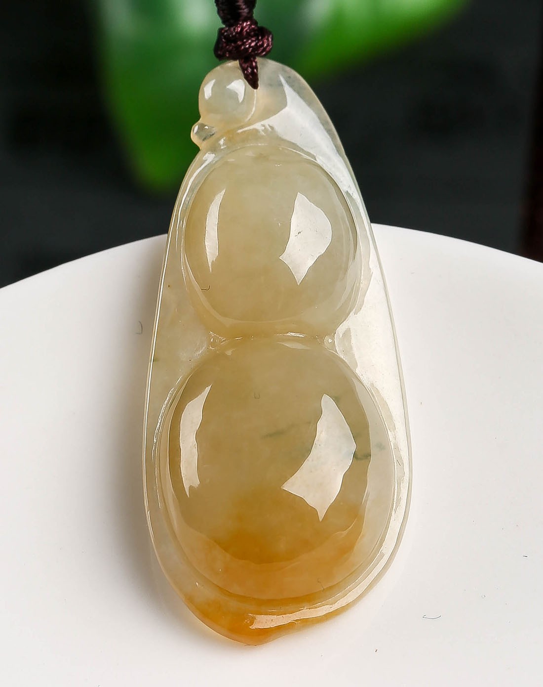 完美高冰黄翡福豆a货翡翠挂件(附证书)