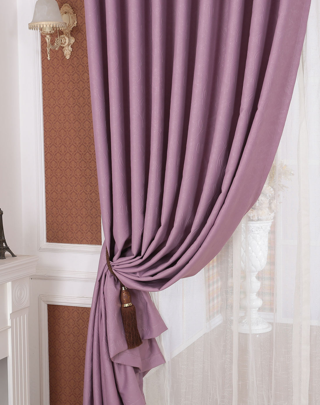 乐巢lovhome 茱莉亚3d压花窗帘紫3*2.6m*2片挂钩 共6米