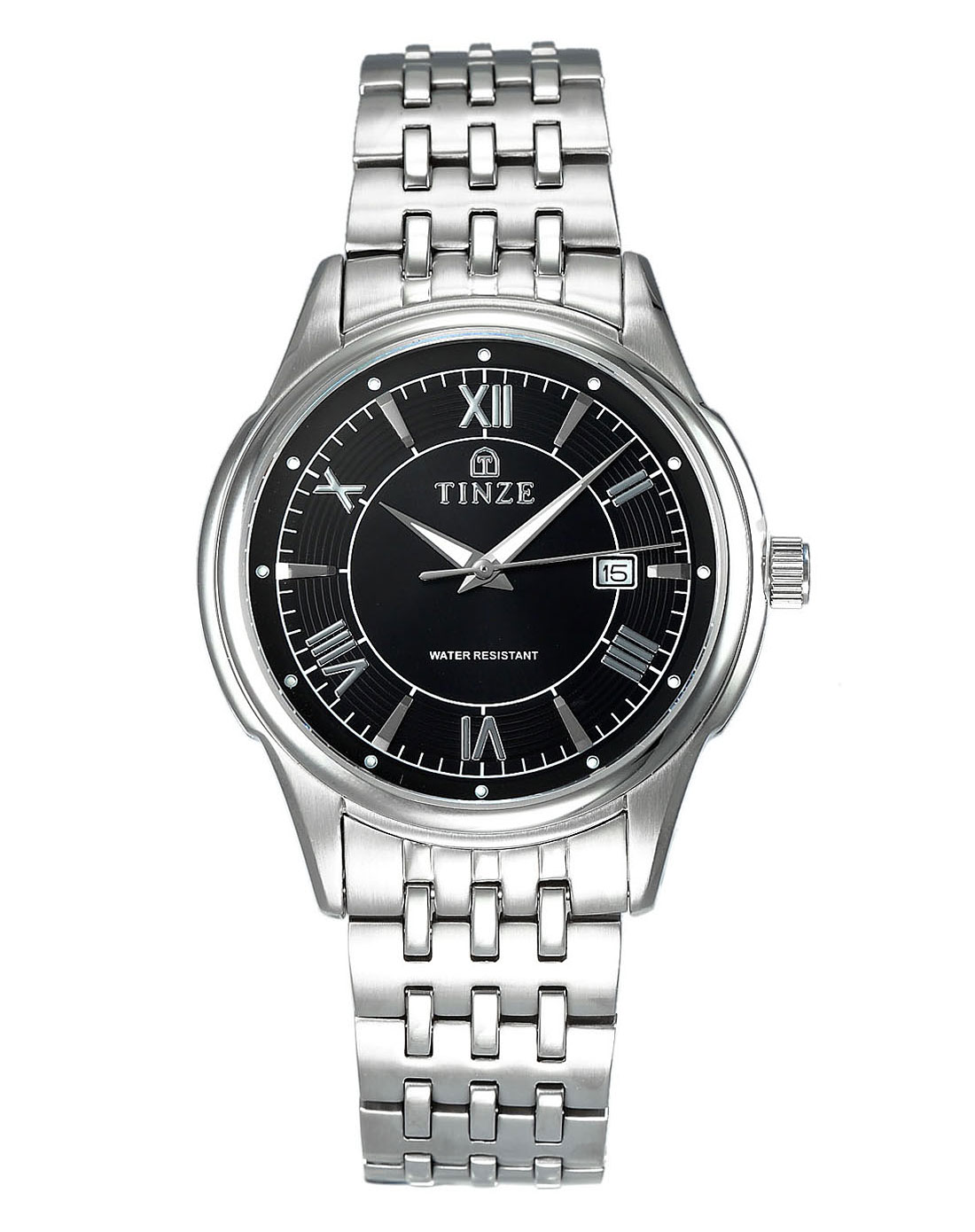 天际tinze手表专场 男款黑/银色简洁商务钢带石英手表