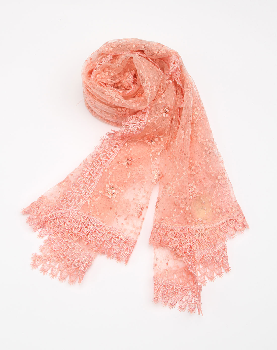粉色绣纹个性围巾