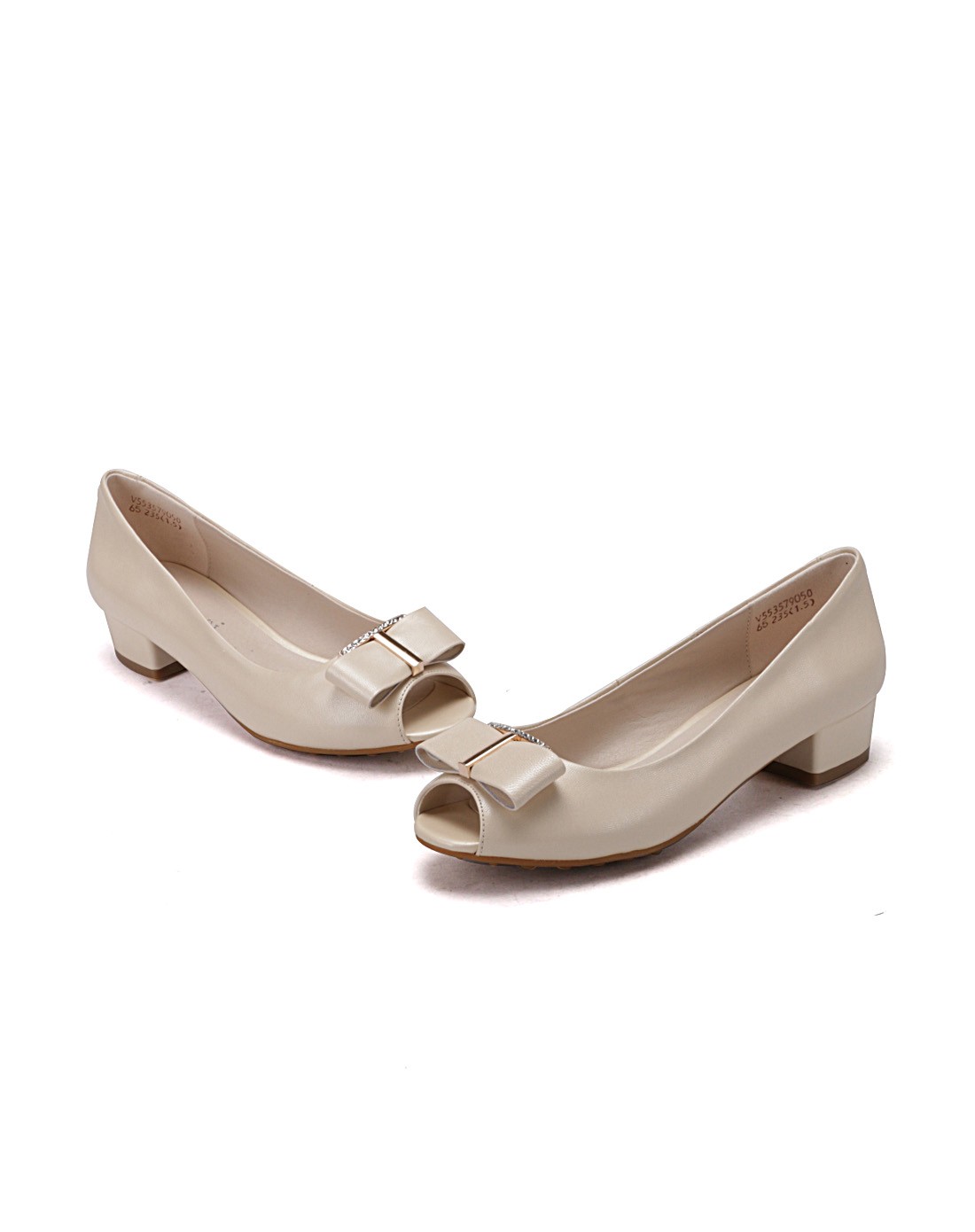 蔚莎vanssi&aaa女鞋混合移动专场米色羊皮时尚蝴蝶结装饰女士鱼嘴鞋v