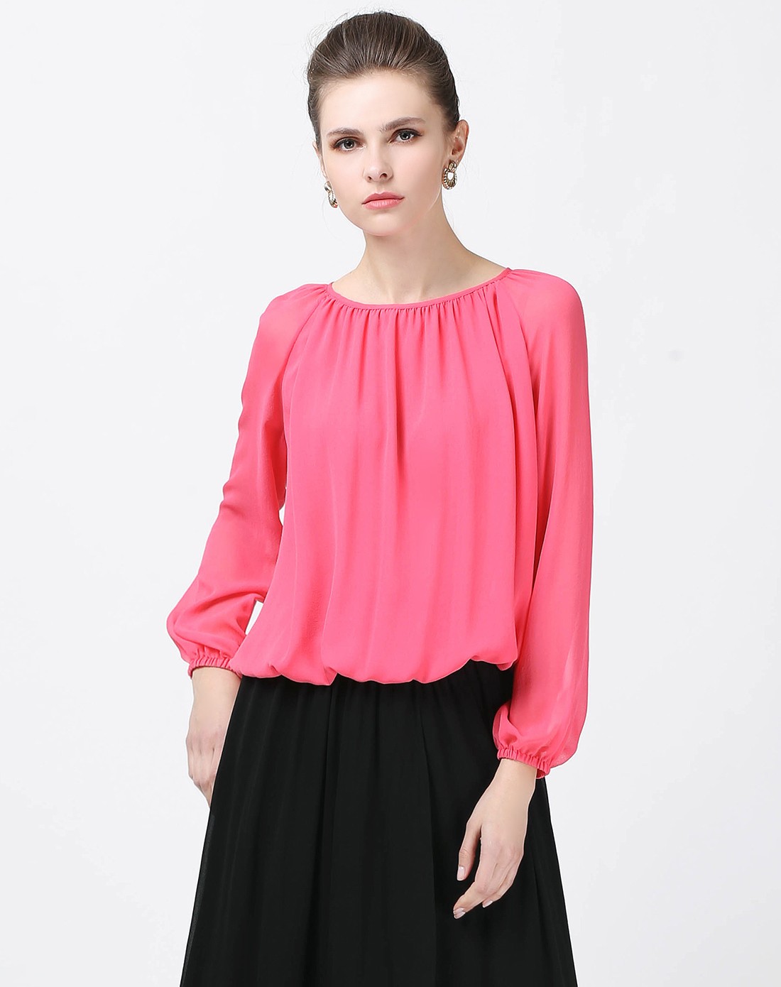 宽松真丝西瓜红上衣