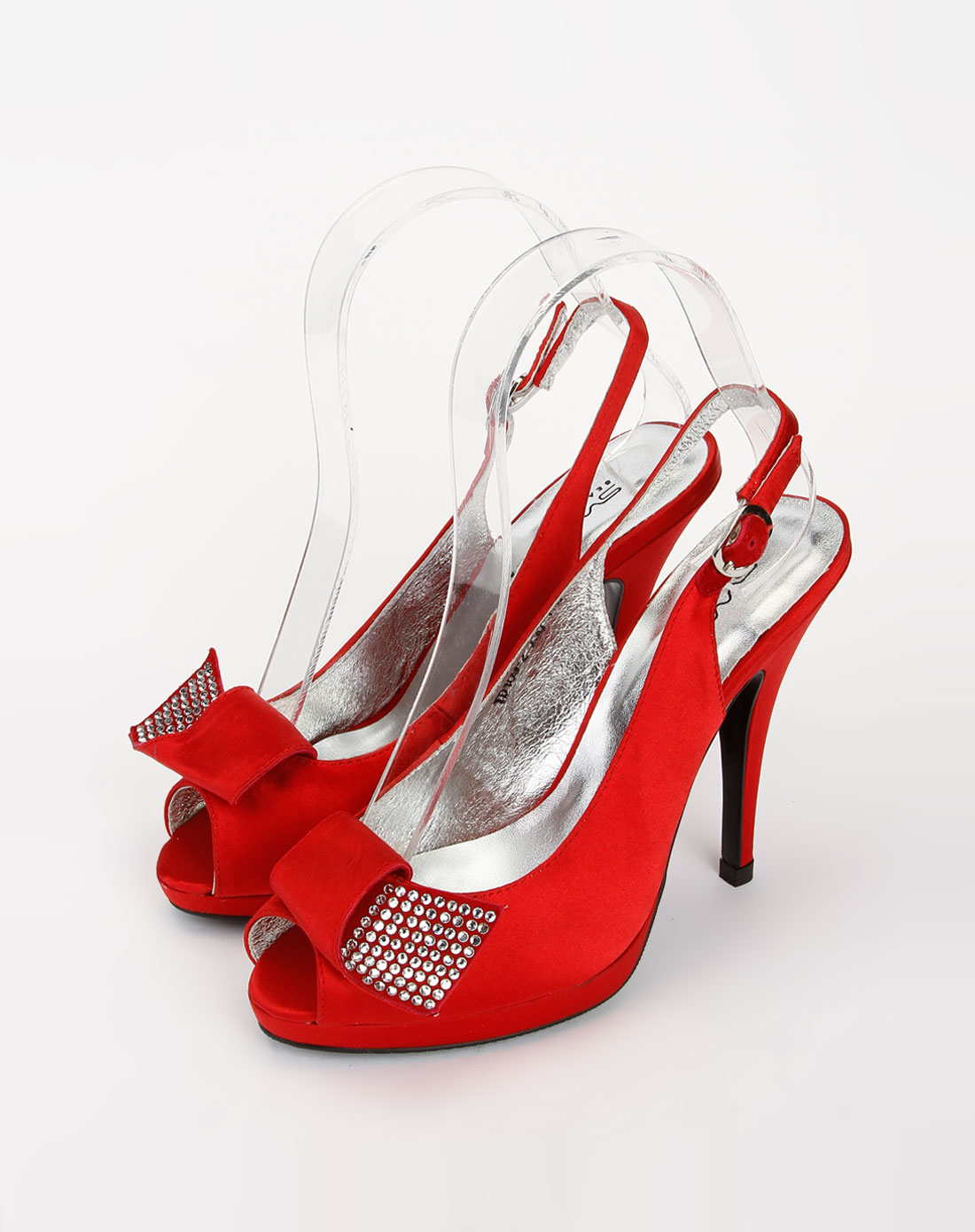 红色鱼嘴镶钻高跟鞋