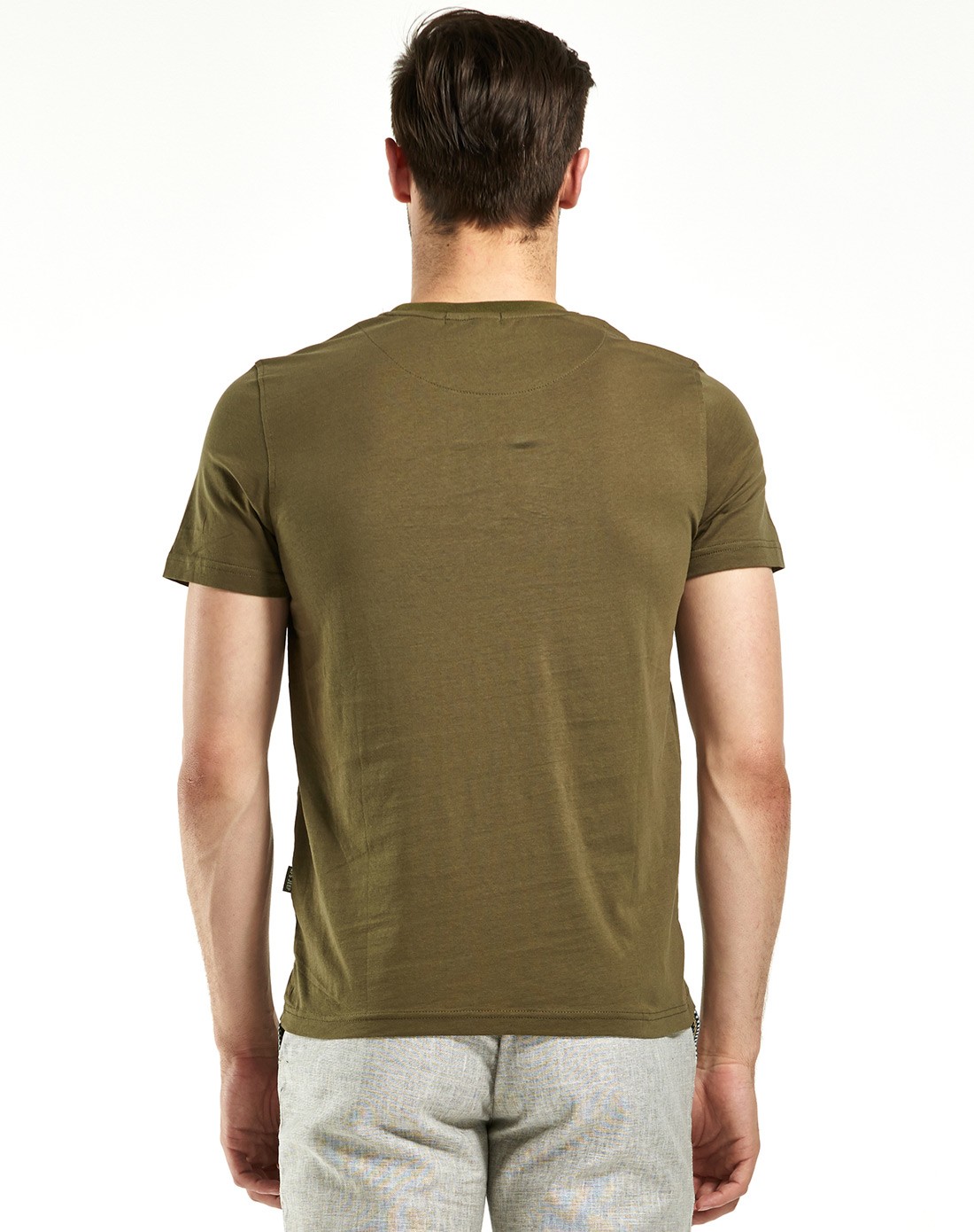 纯棉 男士浅军色t恤 短袖圆领