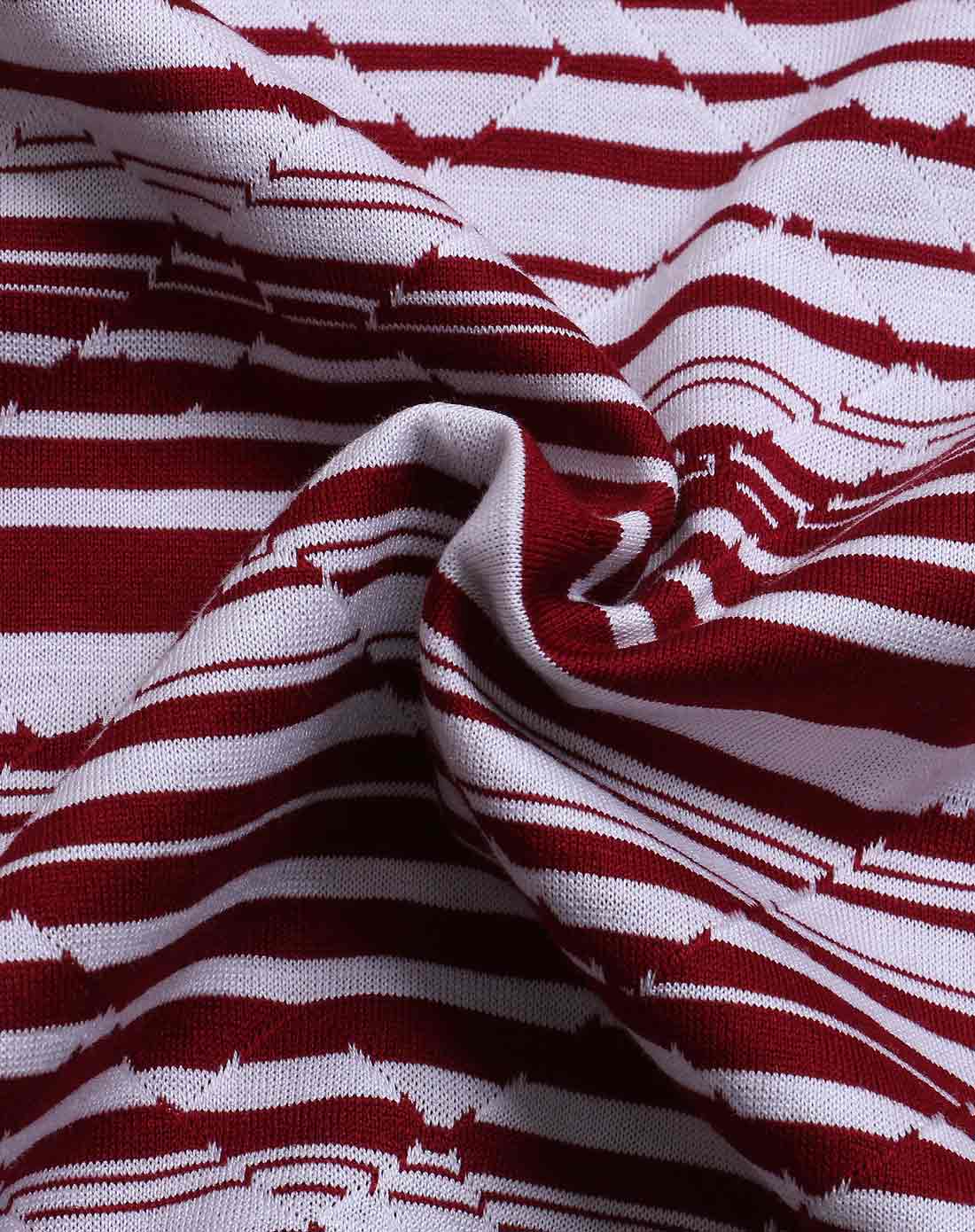 红白色v领时尚活力条纹长绒棉短袖t恤