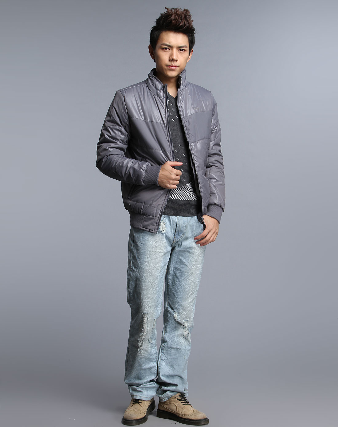 zero灰色舒适休闲长袖棉衣bee007203_唯品会