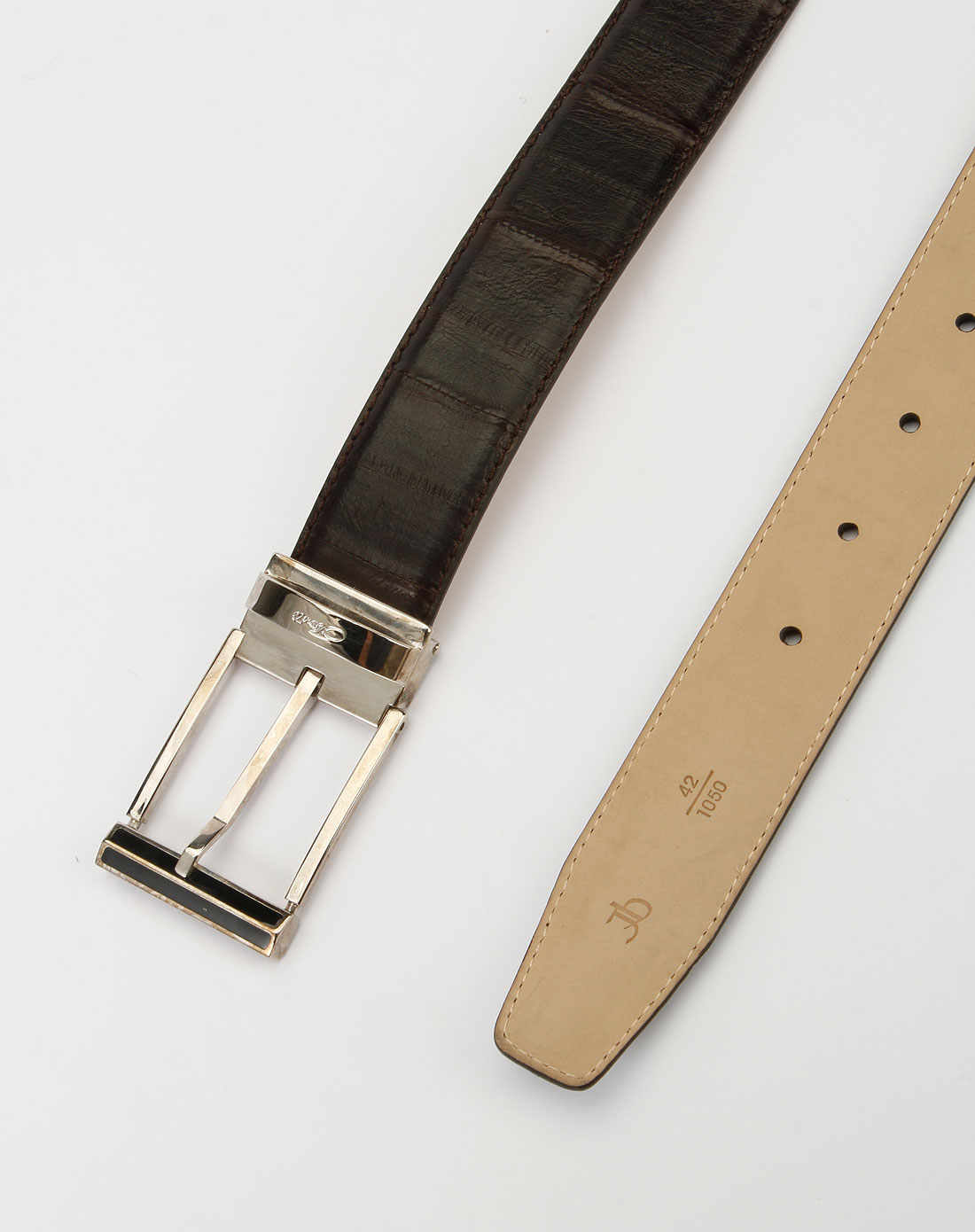 宾度j.benato男包专场-男款深咖色时尚针扣皮带