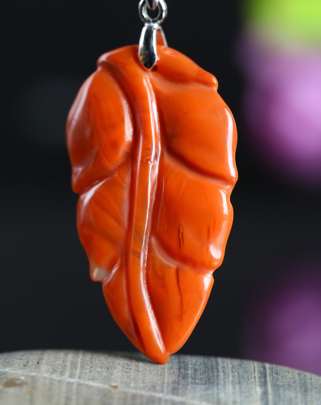 南红满肉树叶吊坠