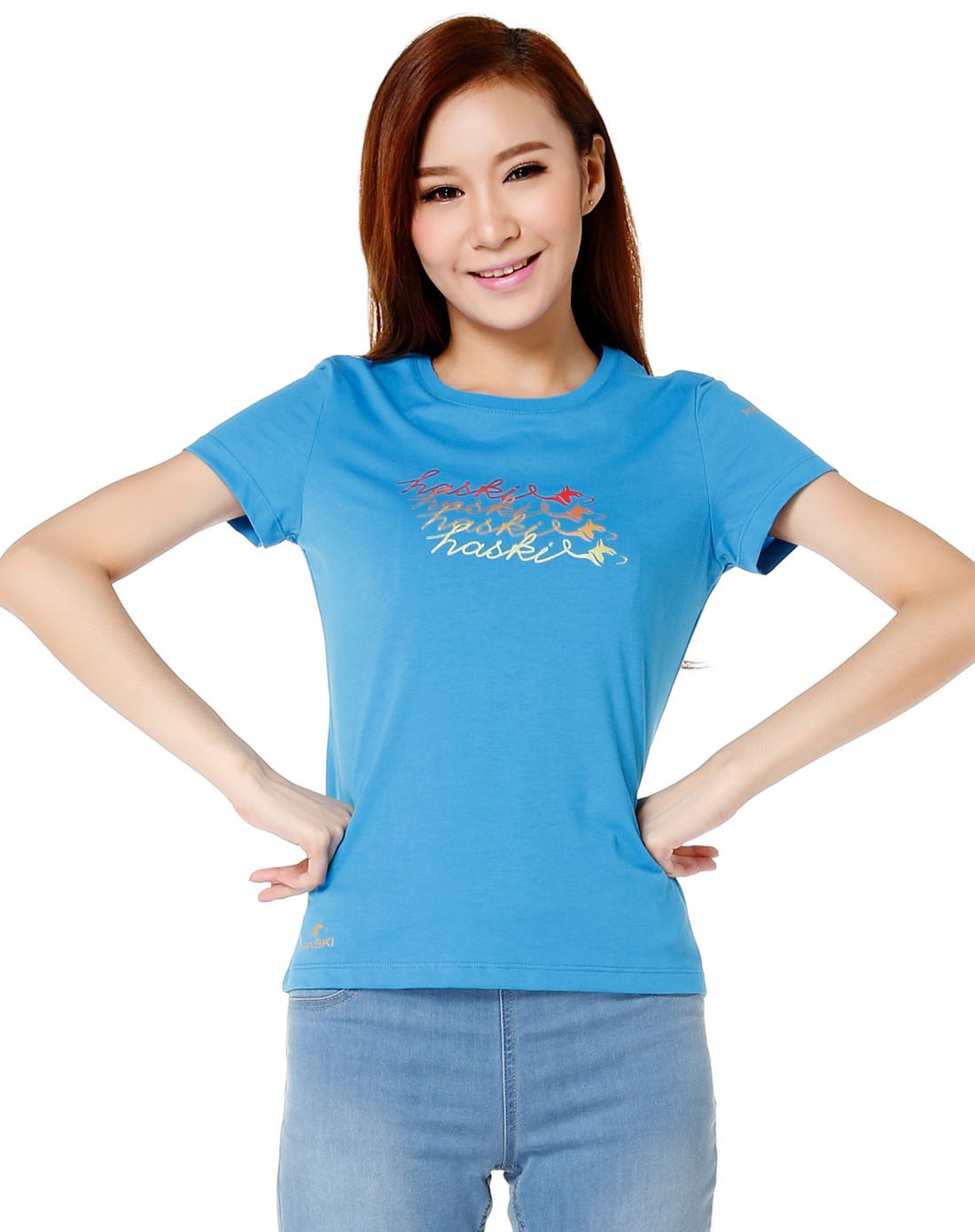 哈士奇 柔软修身 女款天蓝色短袖t恤 活力透气